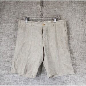 Tommy Bahama Harbor Herringbone Shorts Linen Blend Mens L Beige Tan Linen Blend